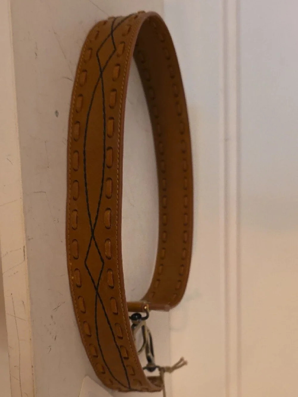 HOBO Brown Leather Embroidered Guitar Strap with Brass Hardware